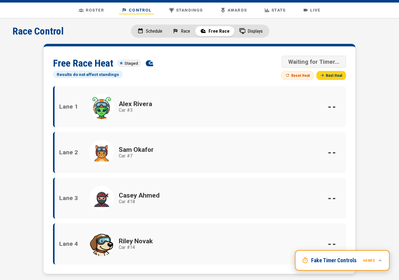 A free race heat staged and waiting for the timer