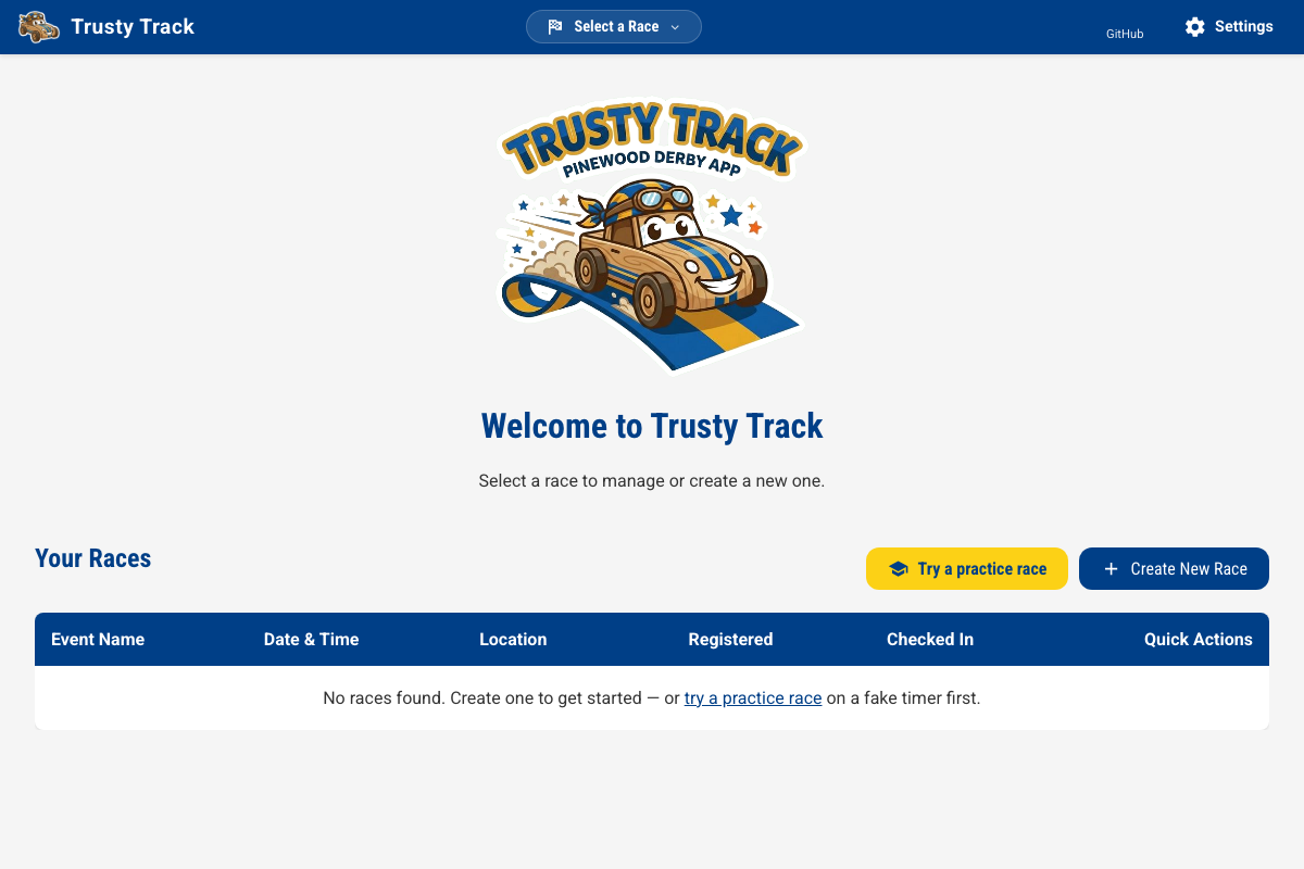 Trusty Track Home Screen