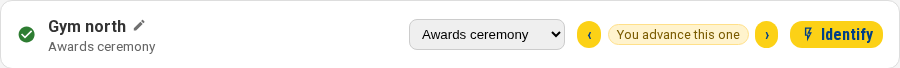 A display row set to the awards ceremony, with buttons to move it on