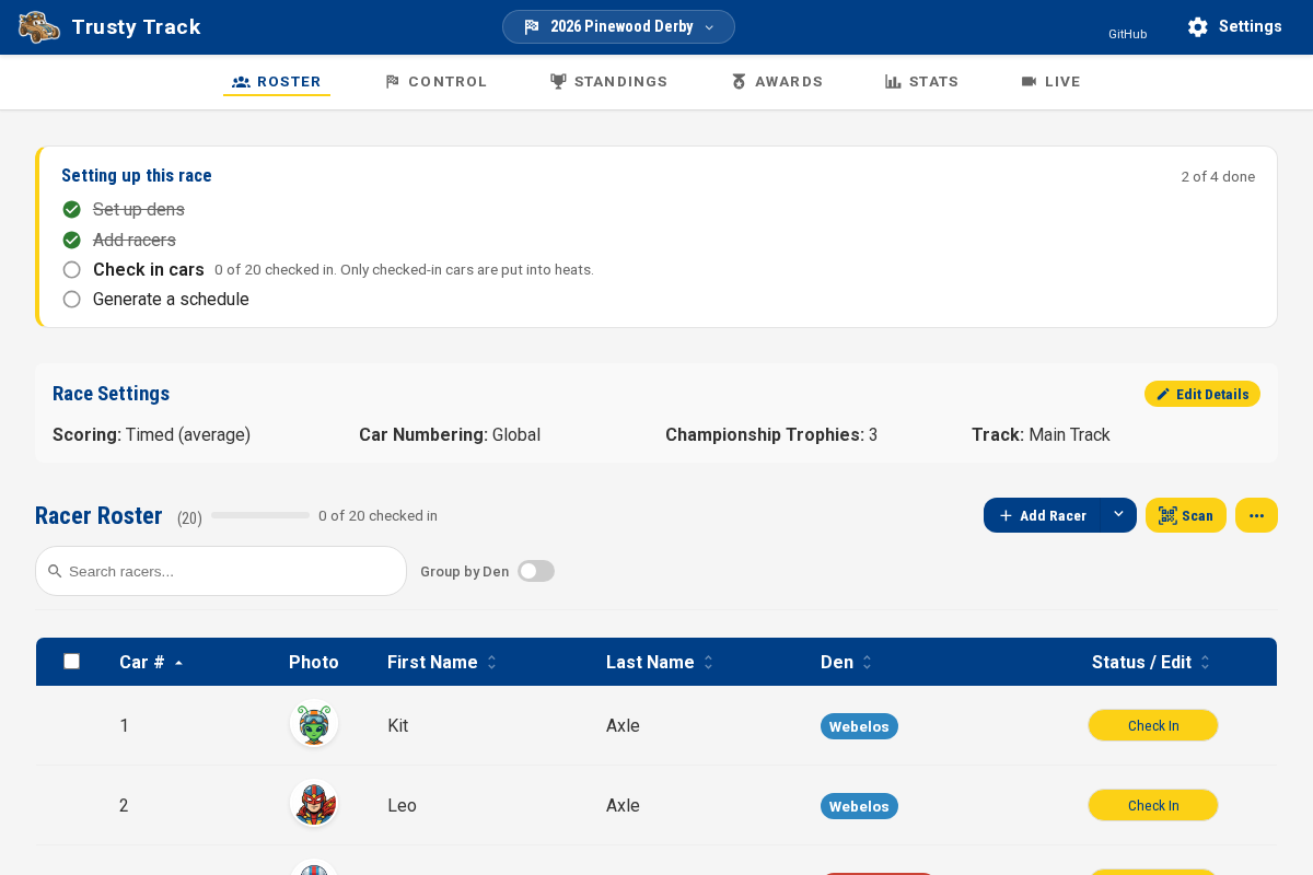 Race Details with Check-In Status