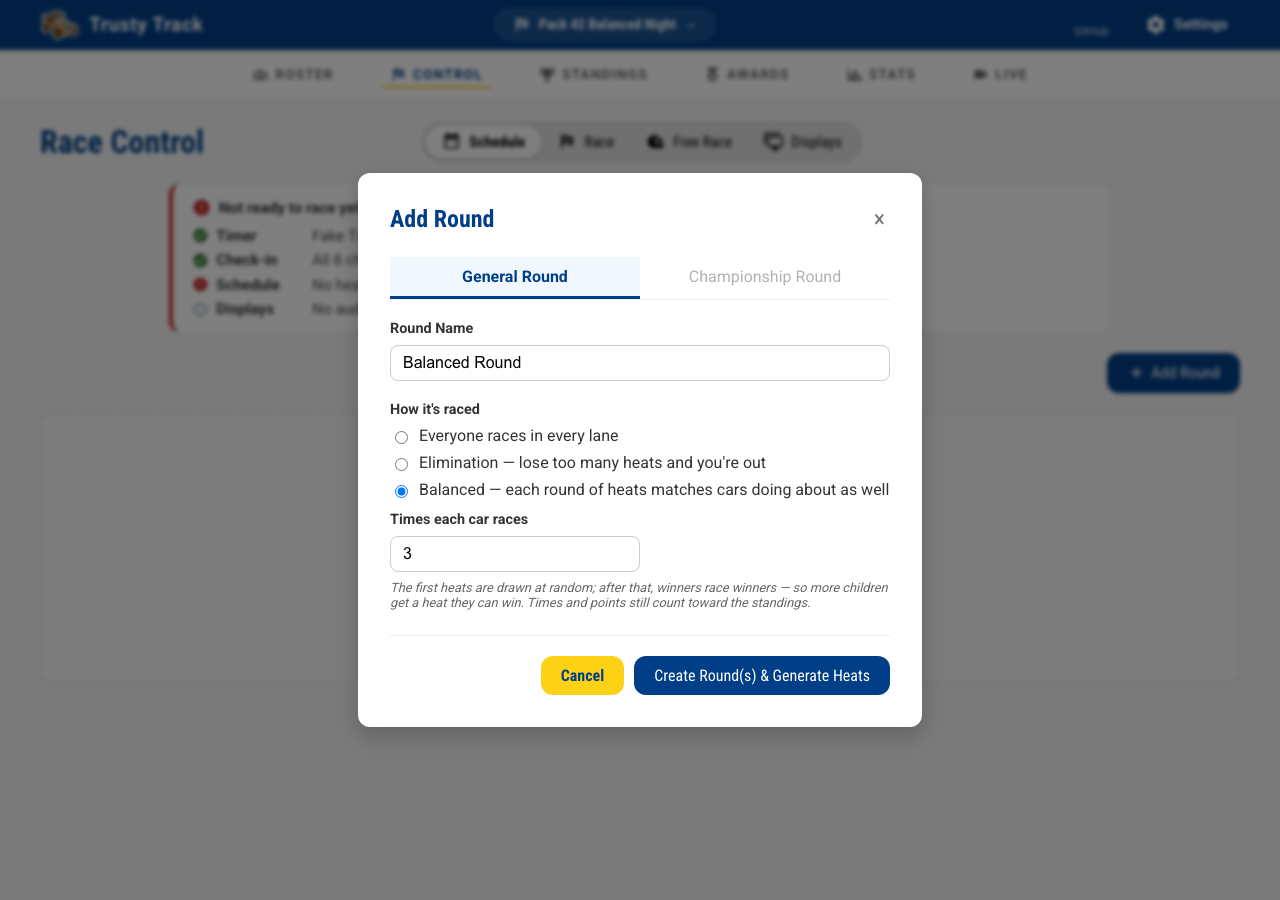 Add Round dialog set to balanced